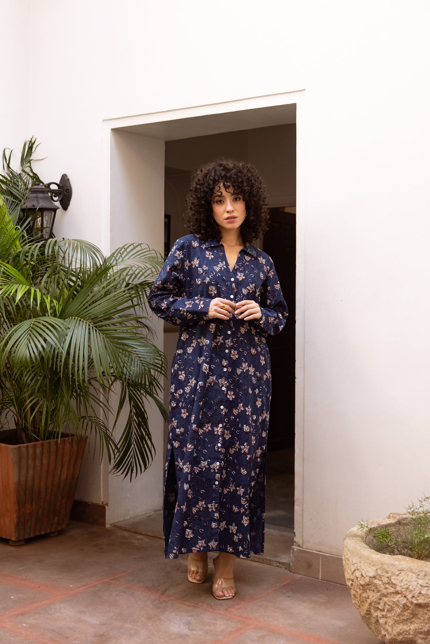 Indigo foral Shirt Dress
