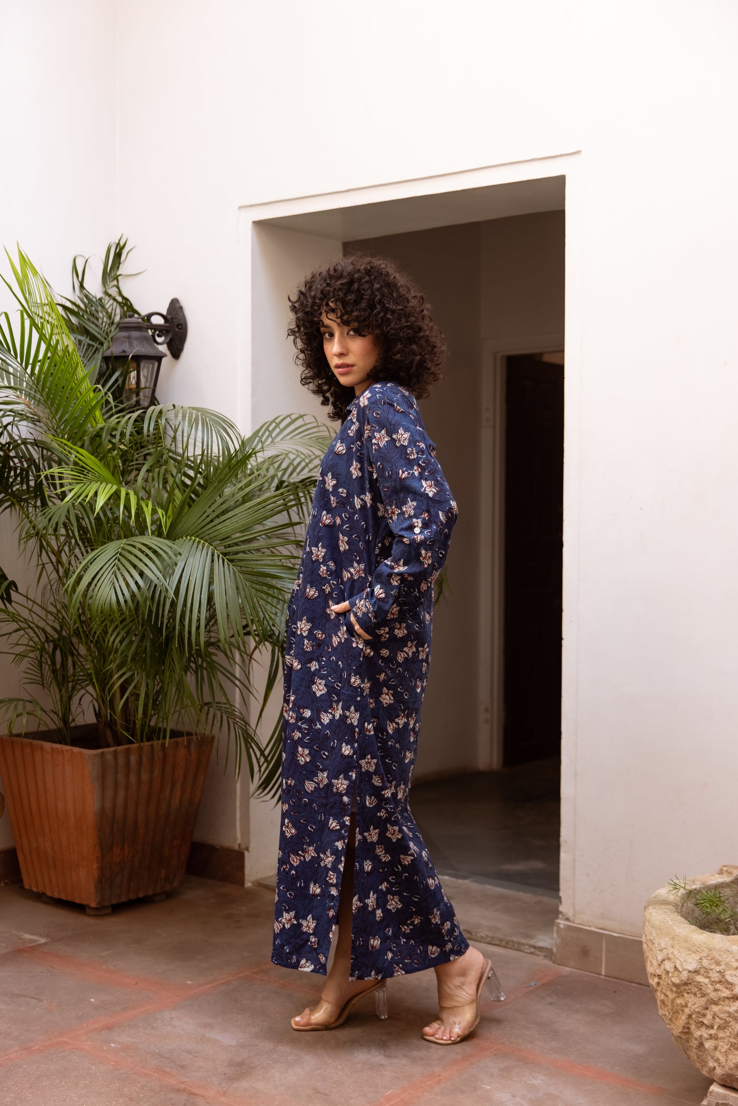 Indigo foral Shirt Dress