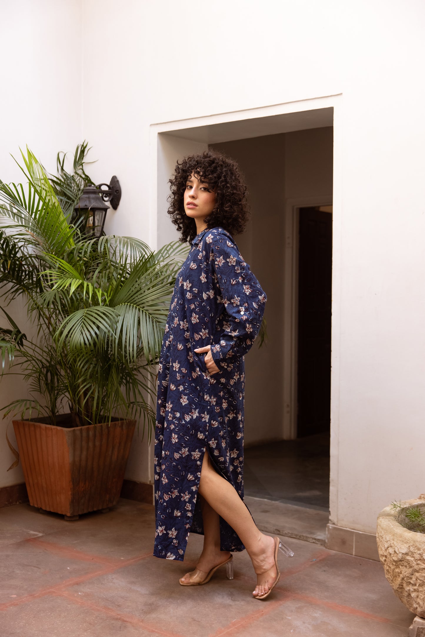 Indigo foral Shirt Dress