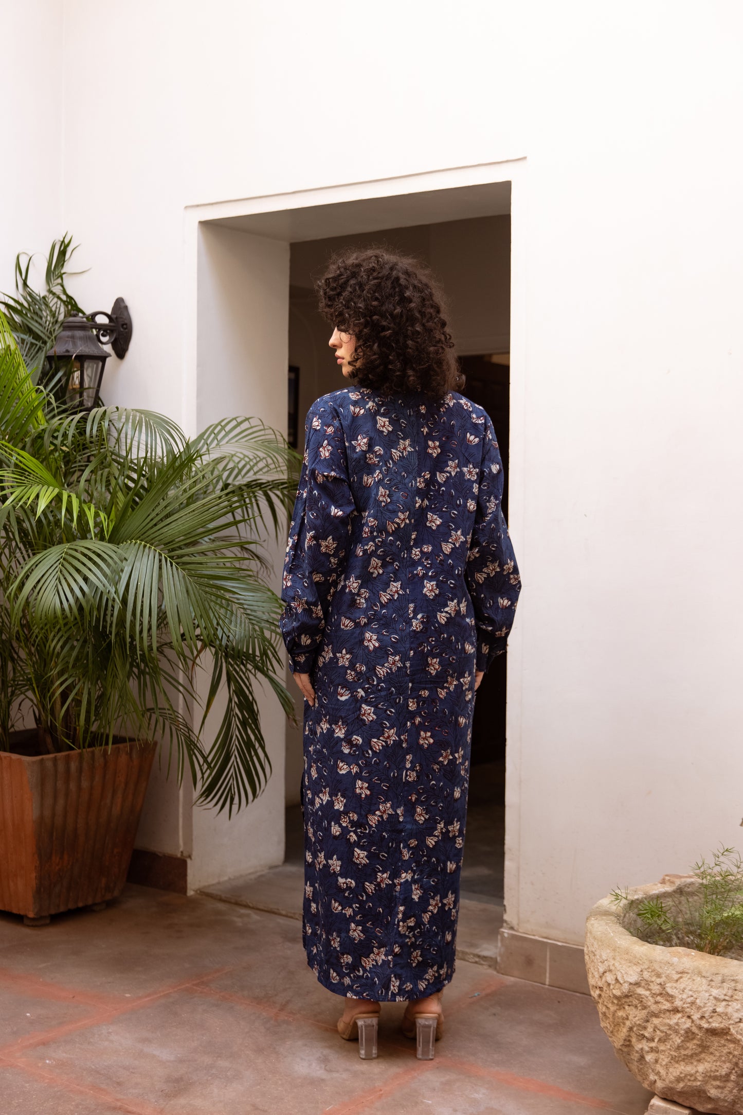 Indigo foral Shirt Dress
