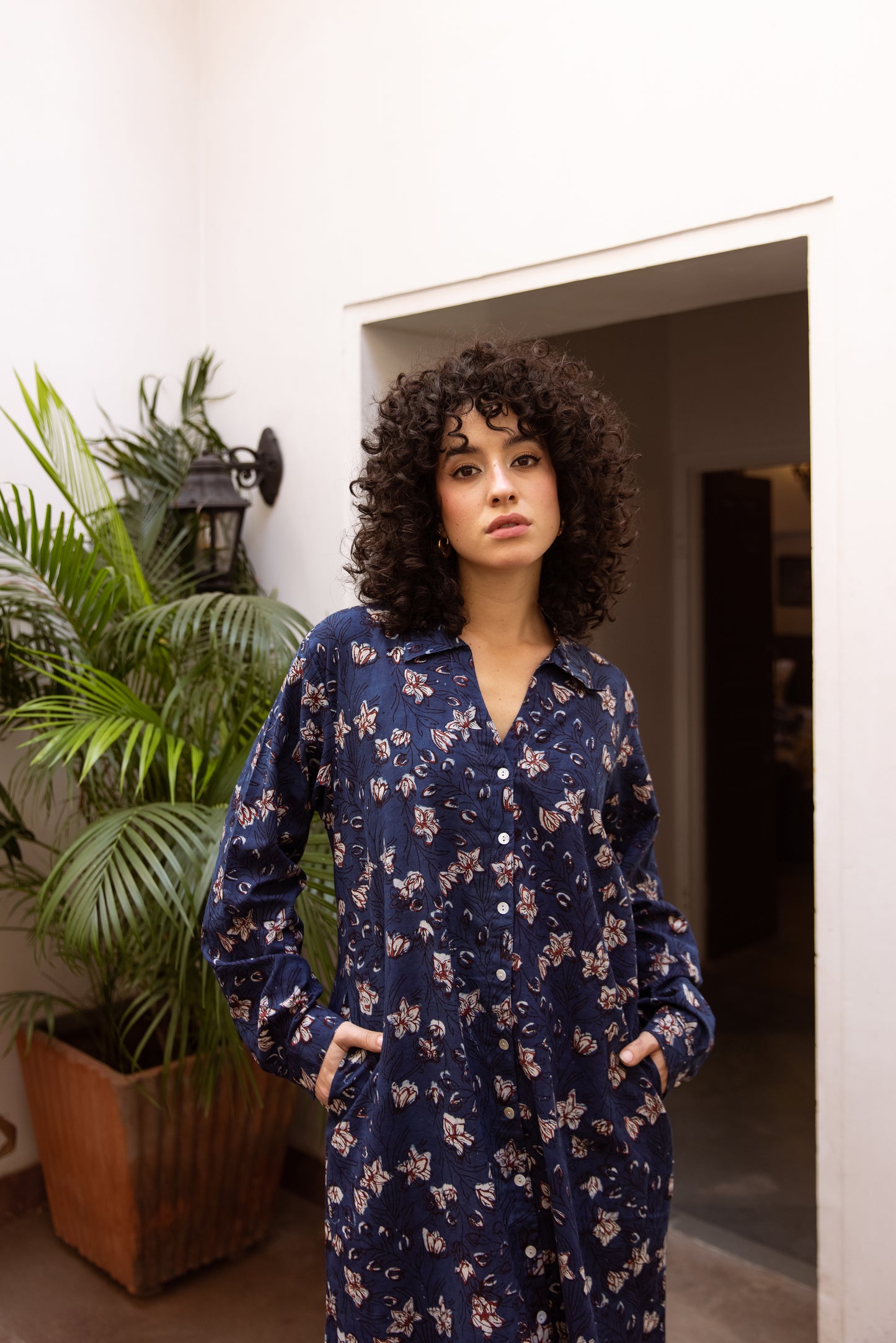 Indigo foral Shirt Dress