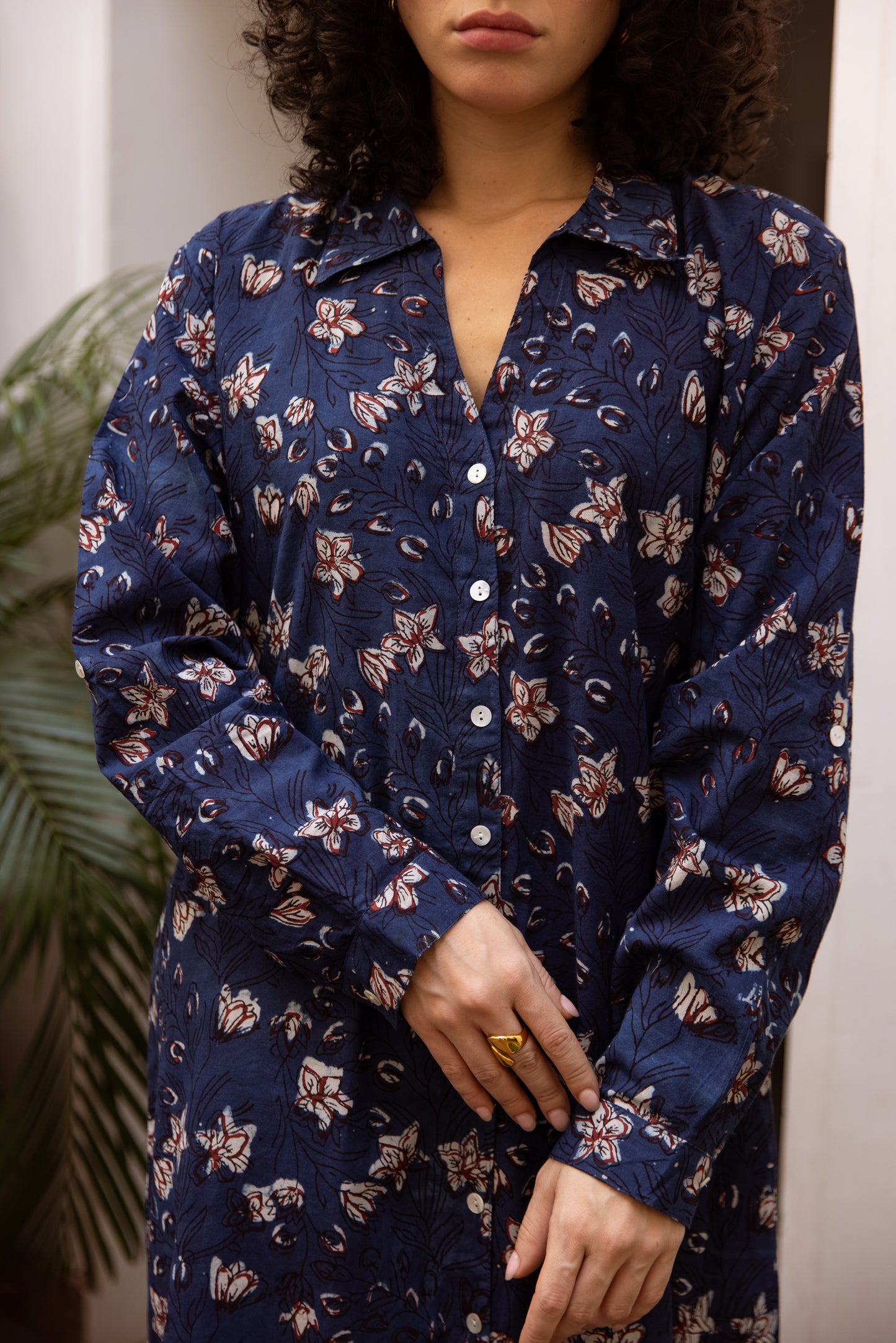 Indigo foral Shirt Dress