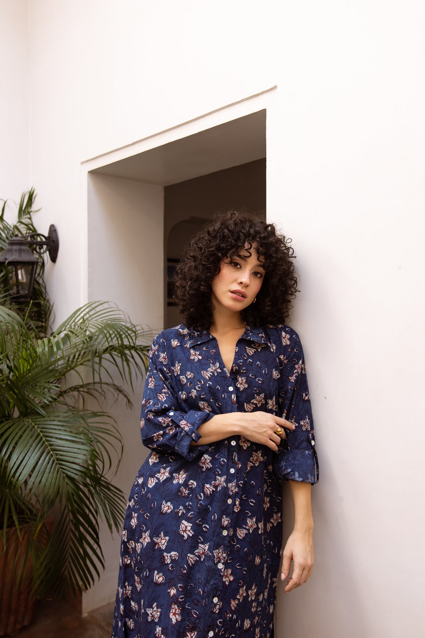 Indigo foral Shirt Dress