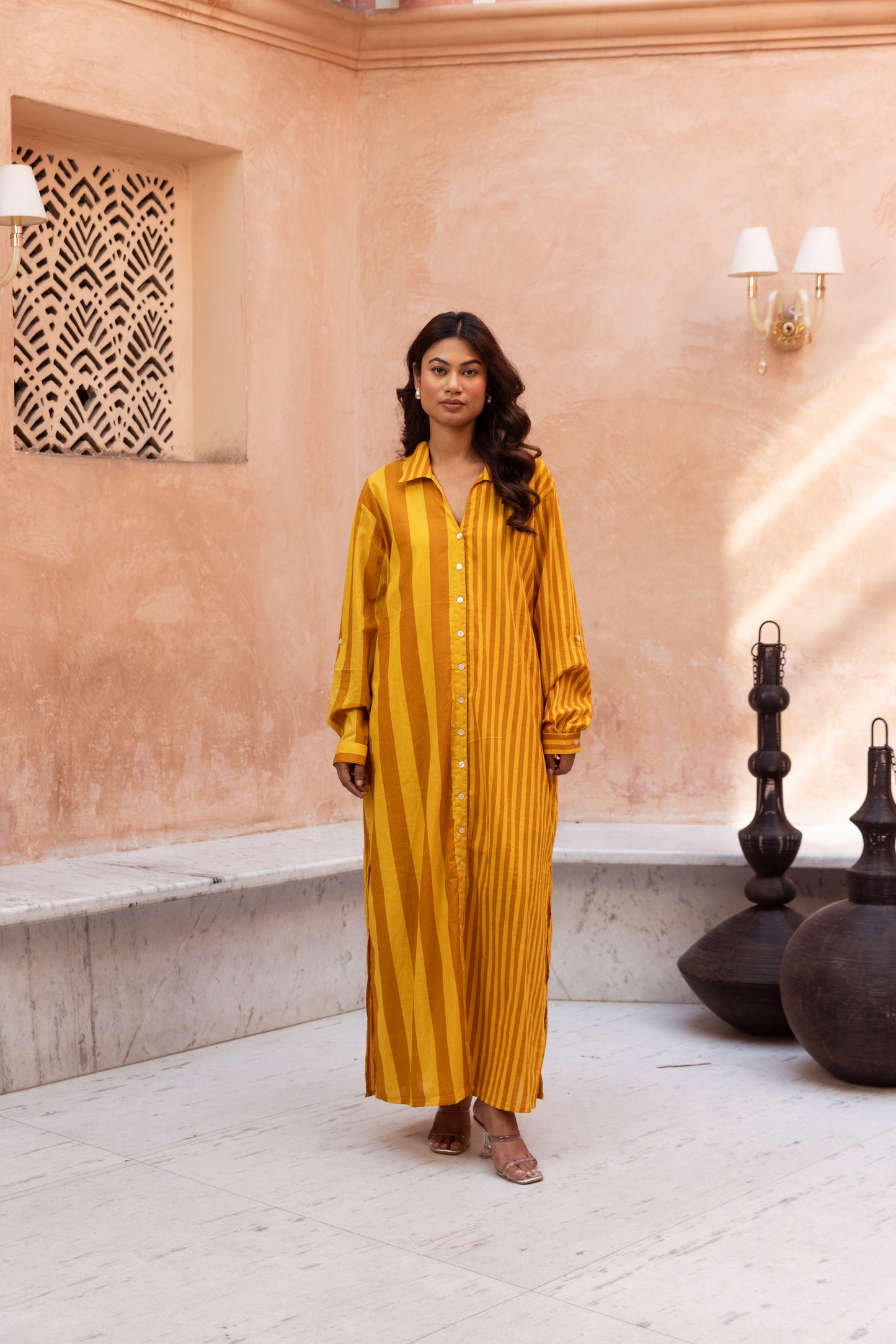 Yellow stripe Shirt Dress