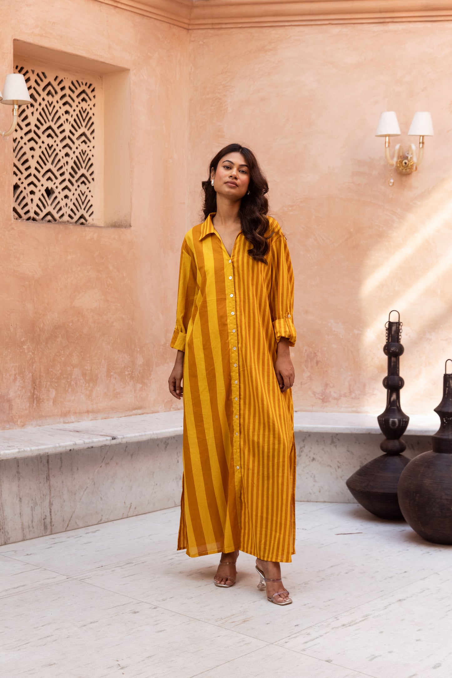 Yellow stripe Shirt Dress