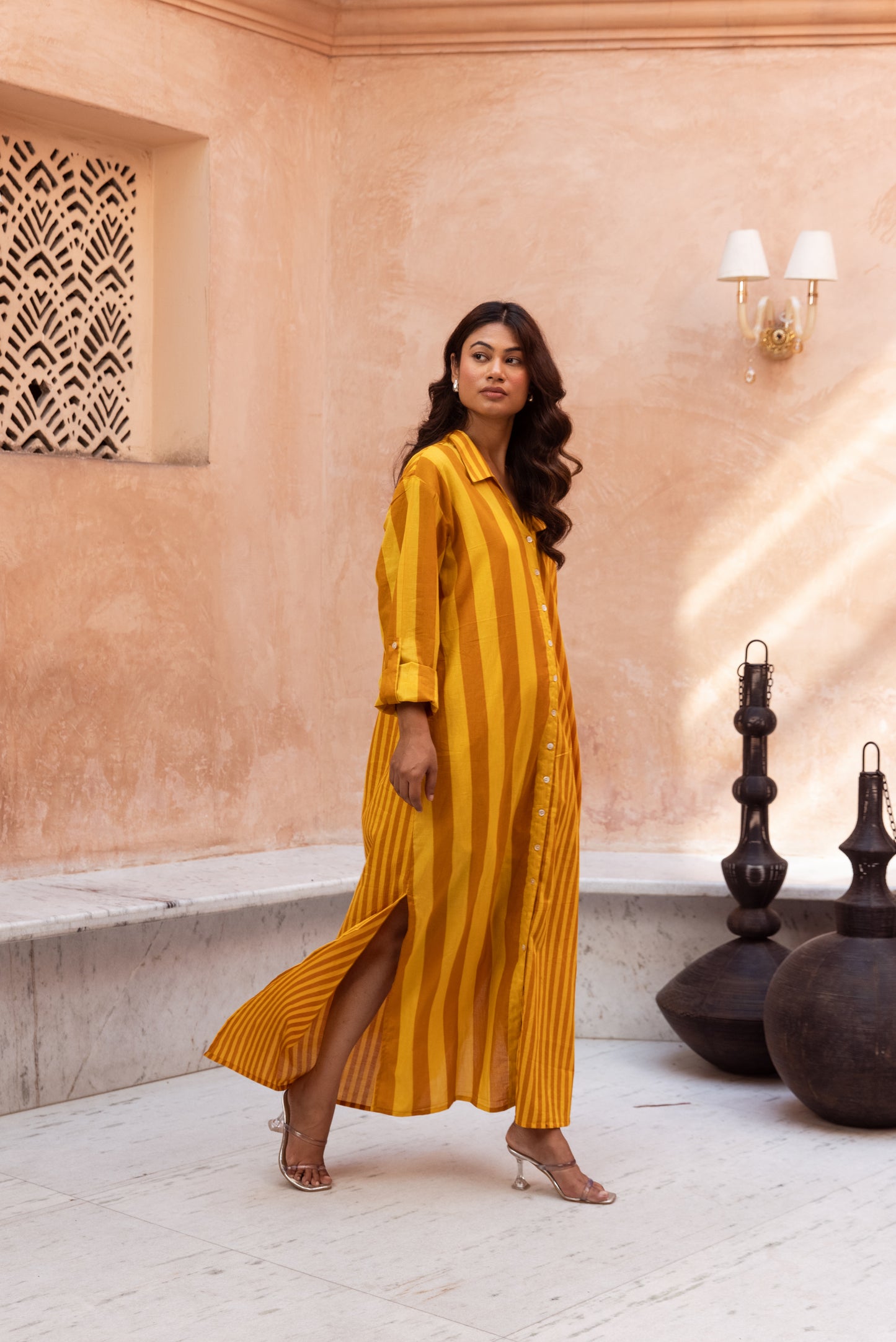 Yellow stripe Shirt Dress