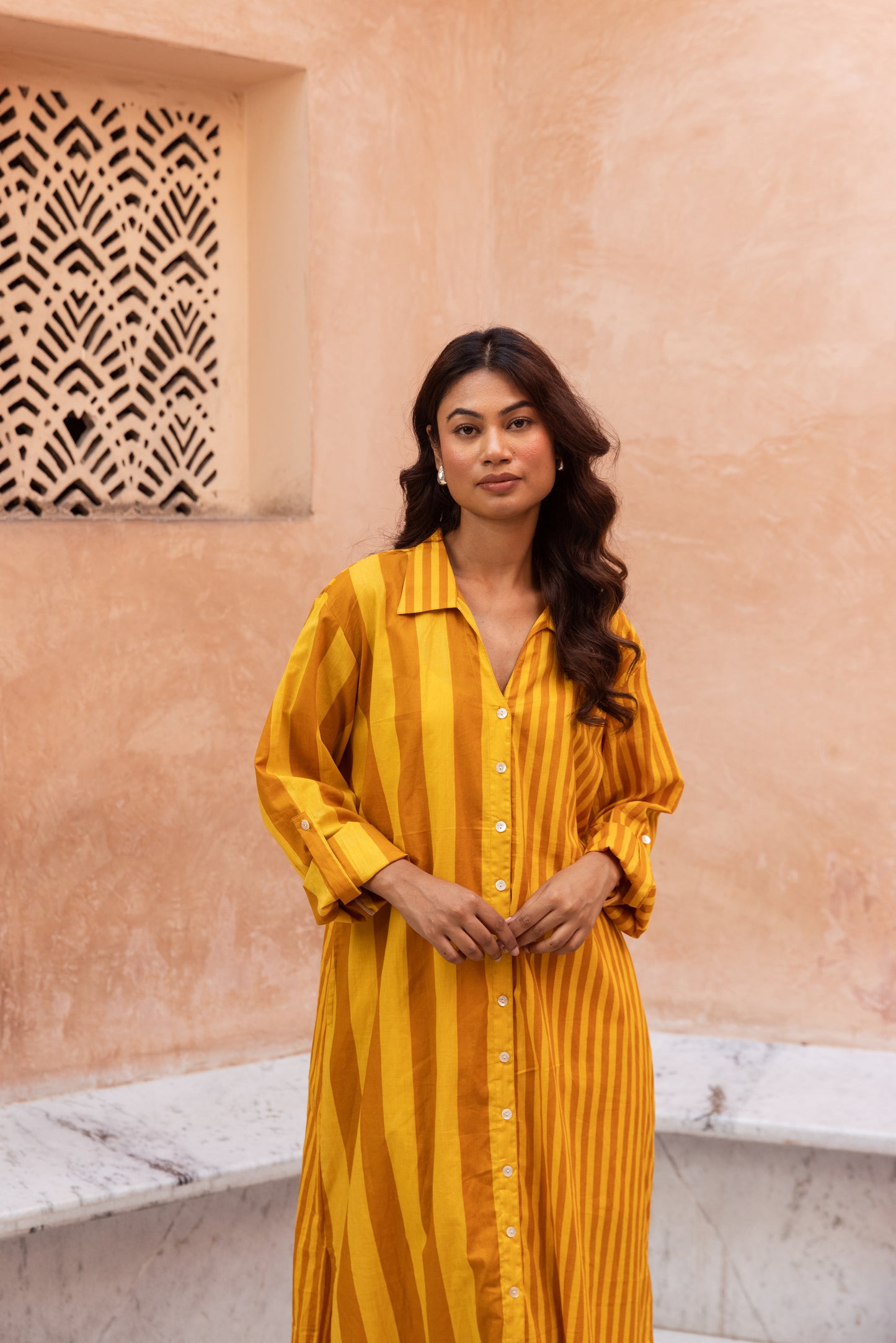 Yellow stripe Shirt Dress