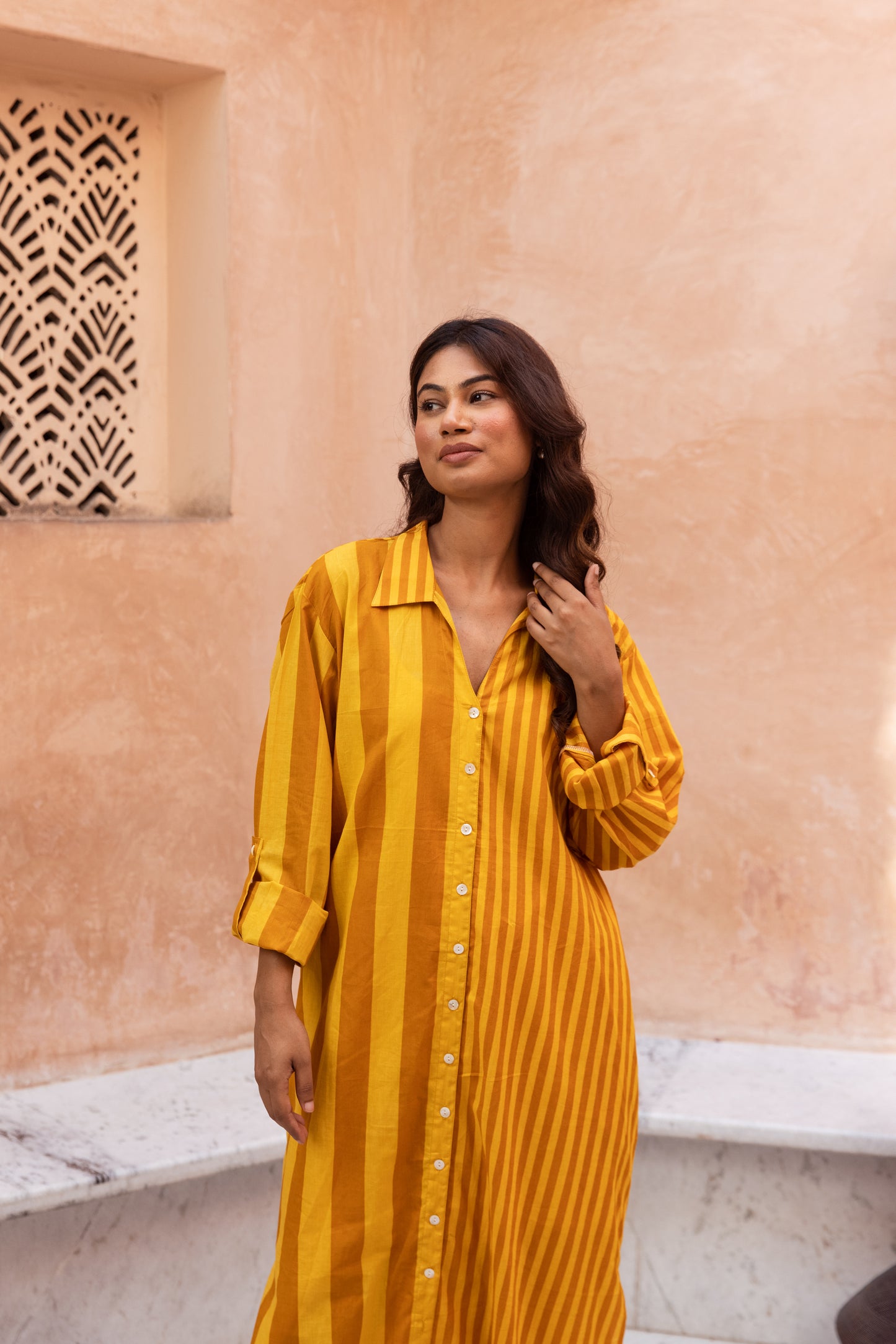 Yellow stripe Shirt Dress