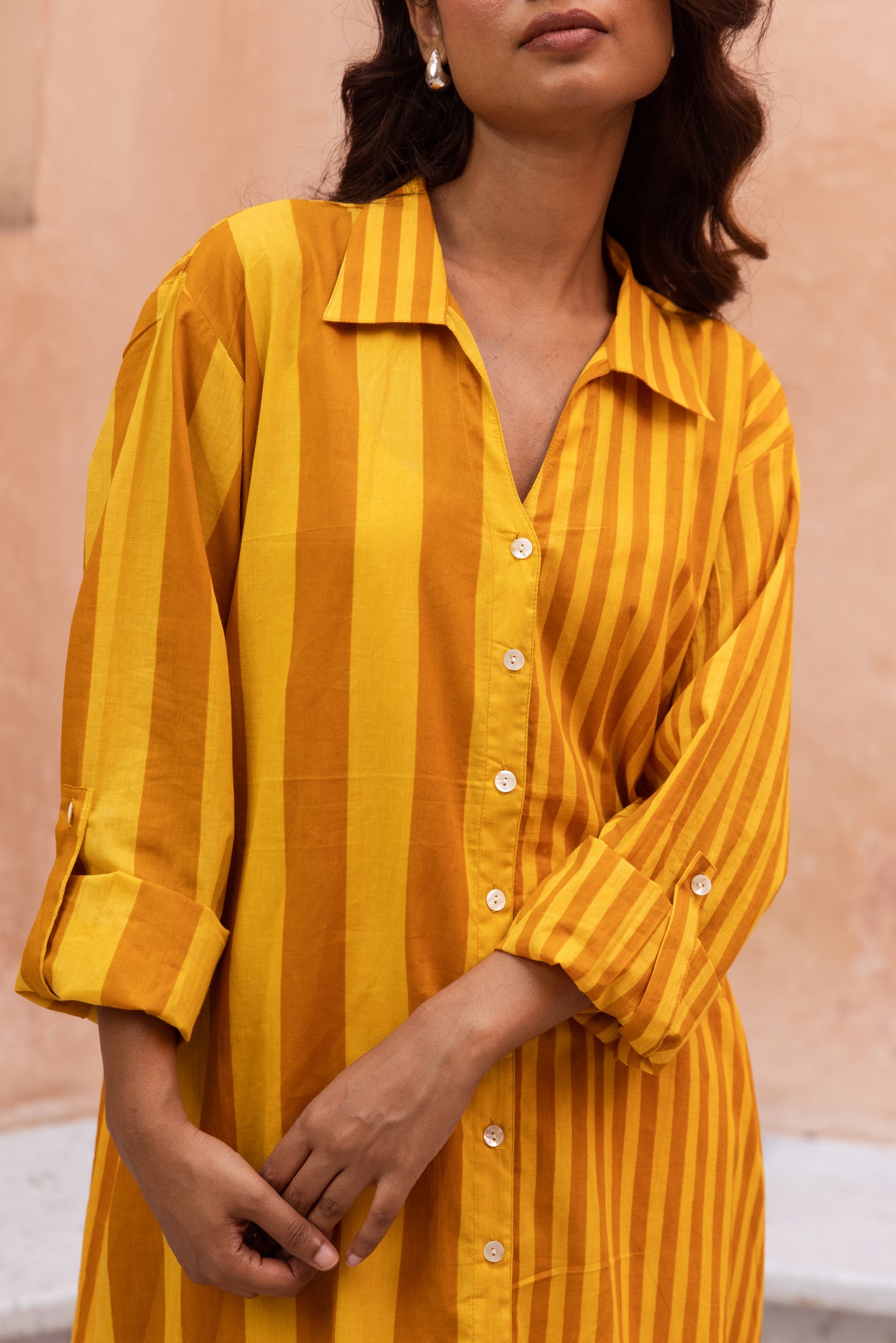 Yellow stripe Shirt Dress