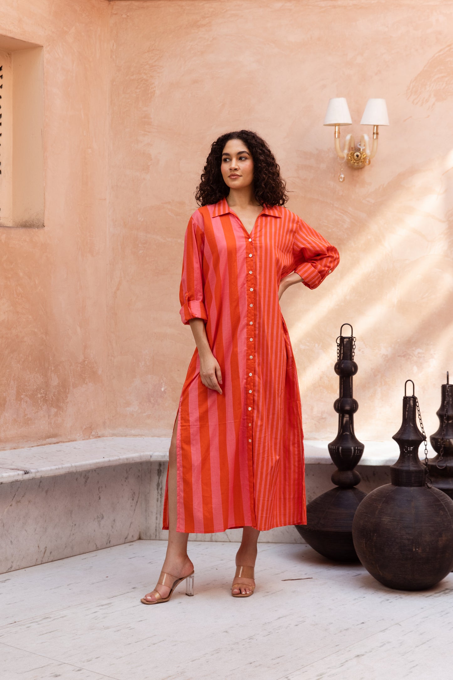 Pink stripe Shirt Dress