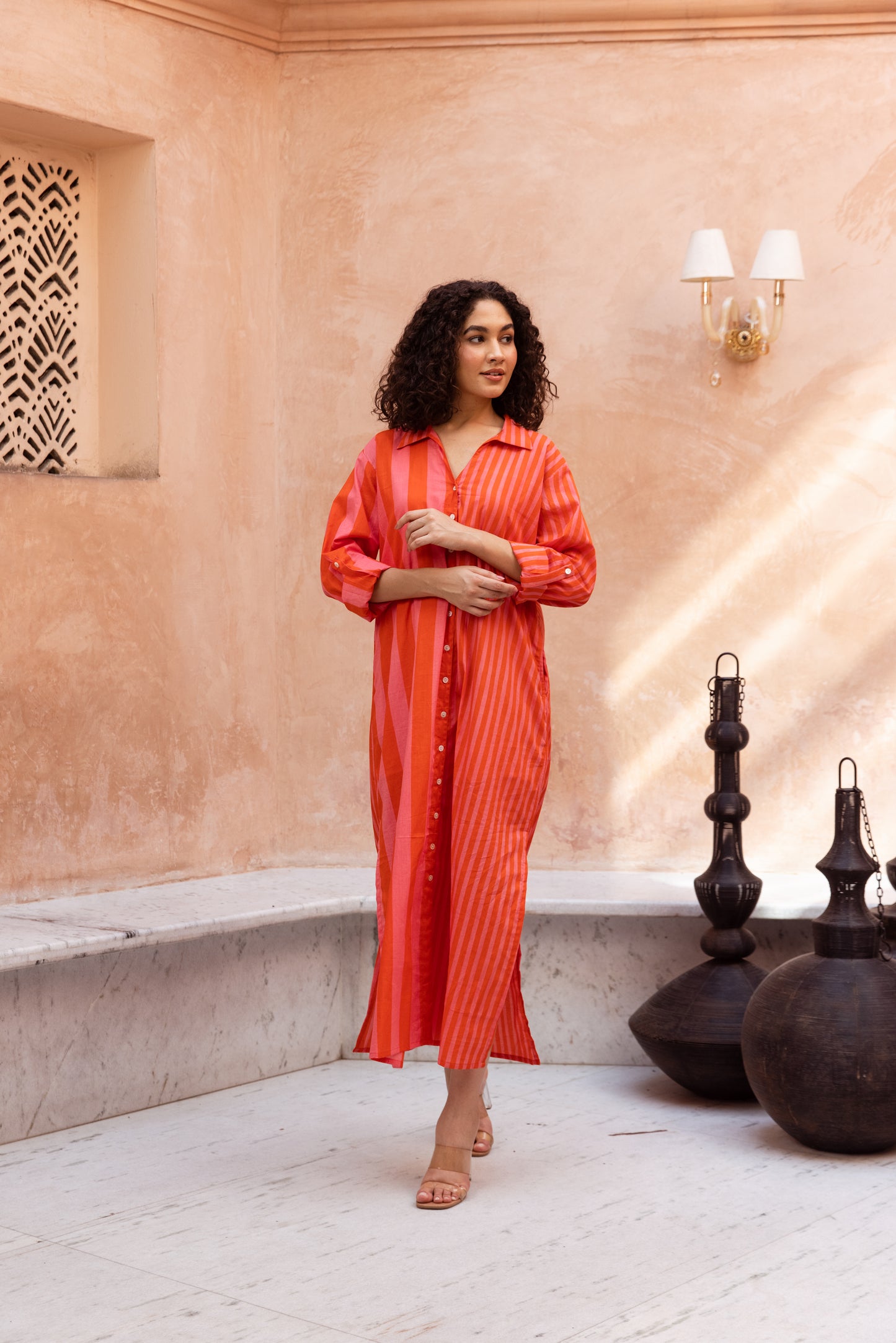 Pink stripe Shirt Dress