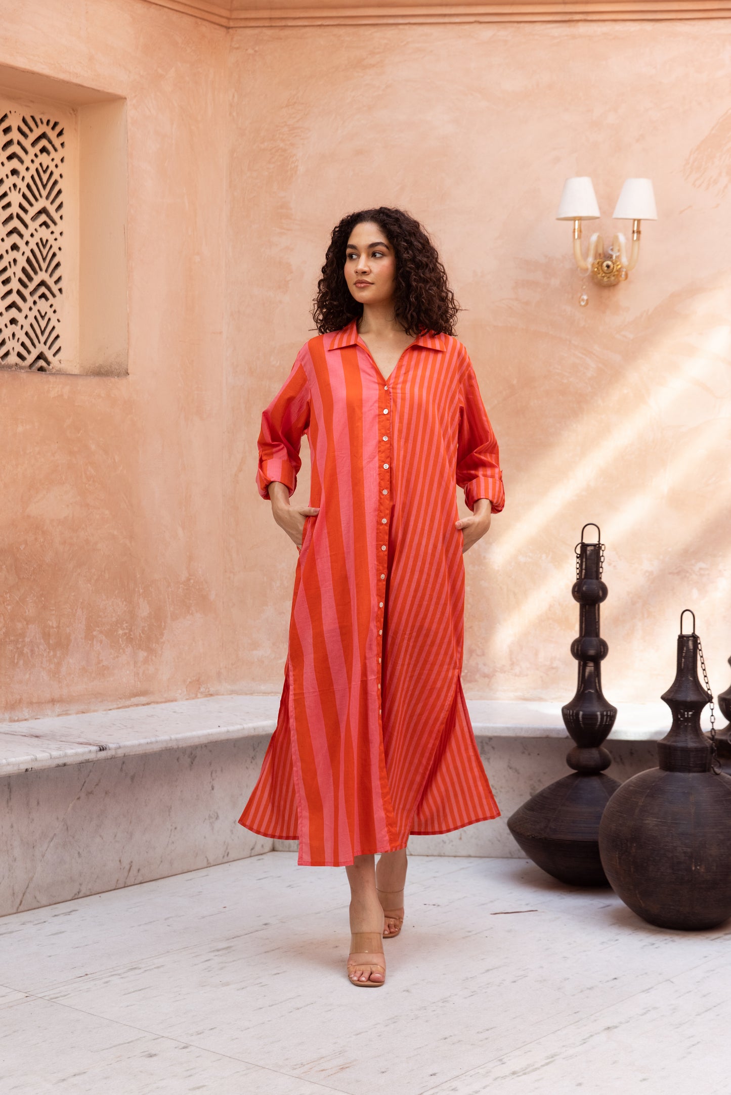 Pink stripe Shirt Dress