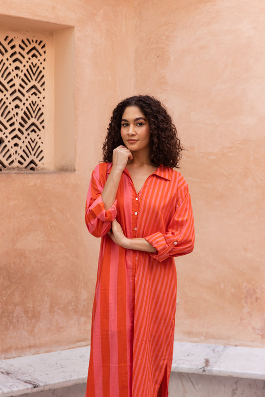 Pink stripe Shirt Dress