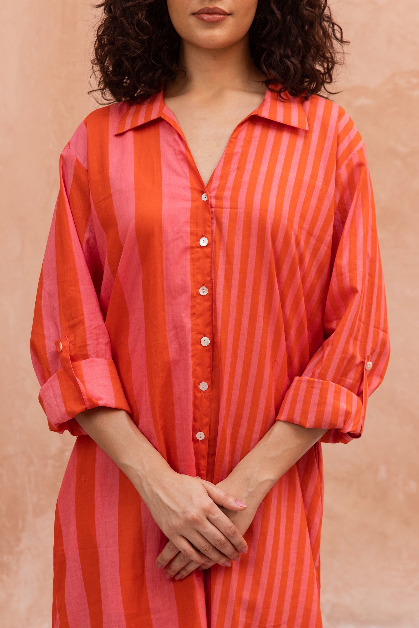 Pink stripe Shirt Dress