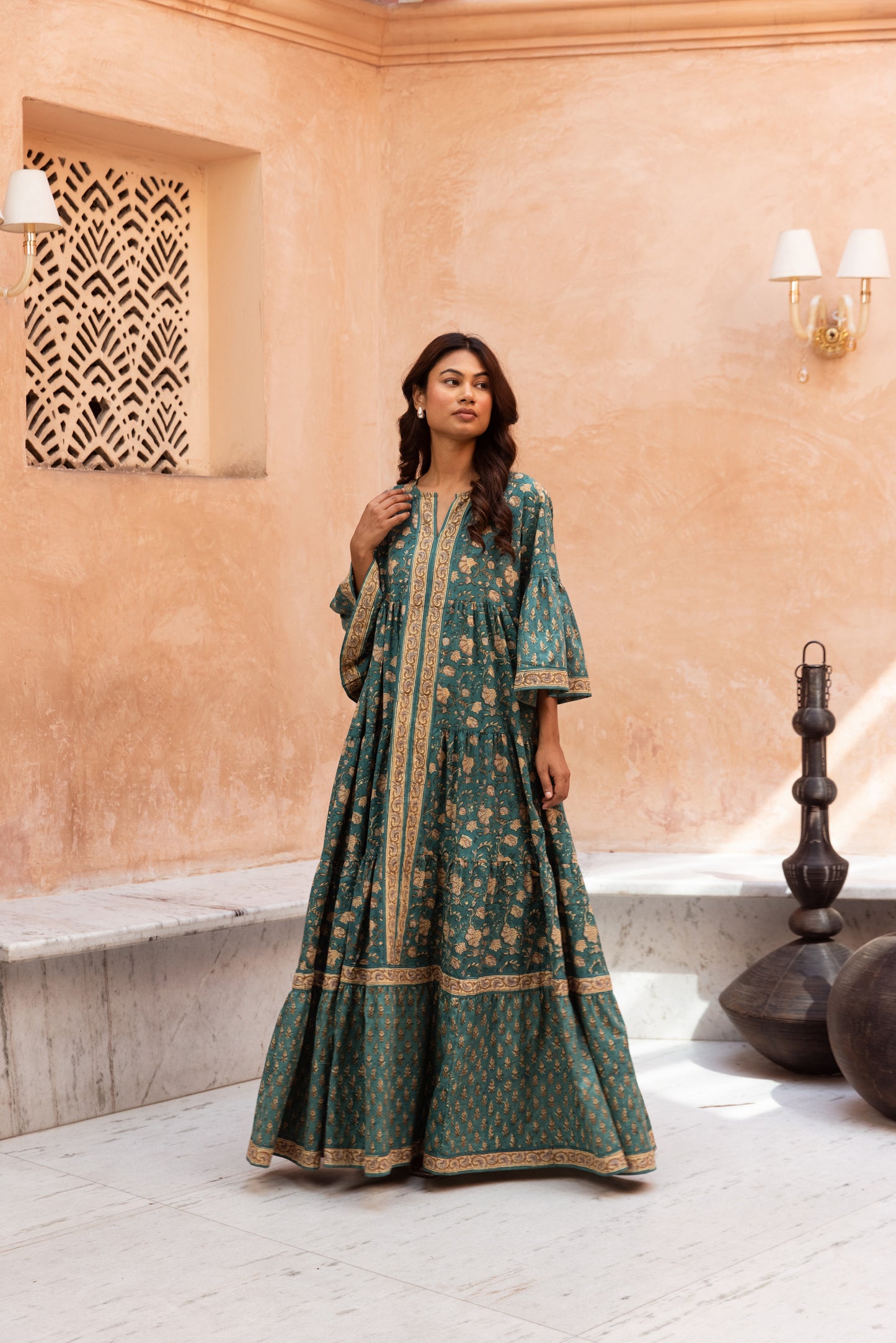 Emerald Tier Ruffle Dress