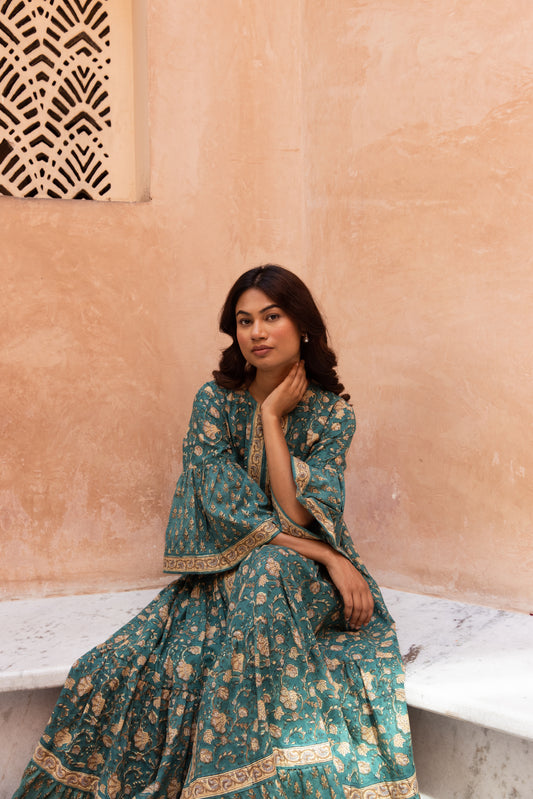 Emerald Tier Ruffle Dress