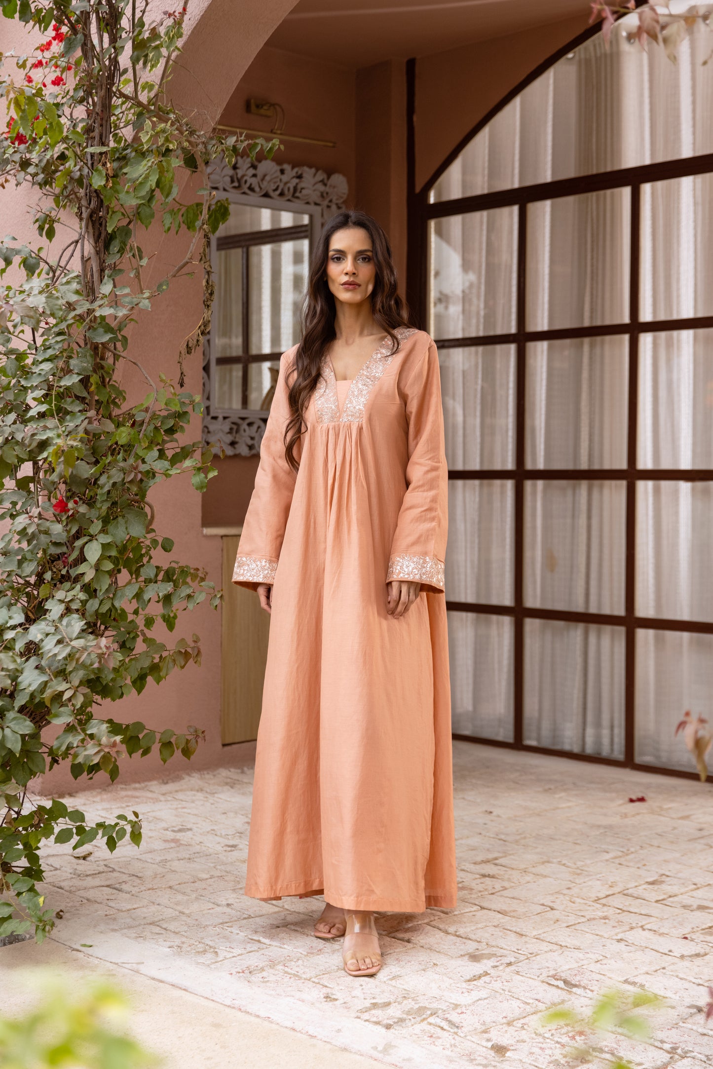 Peach Kaftan with Scarf