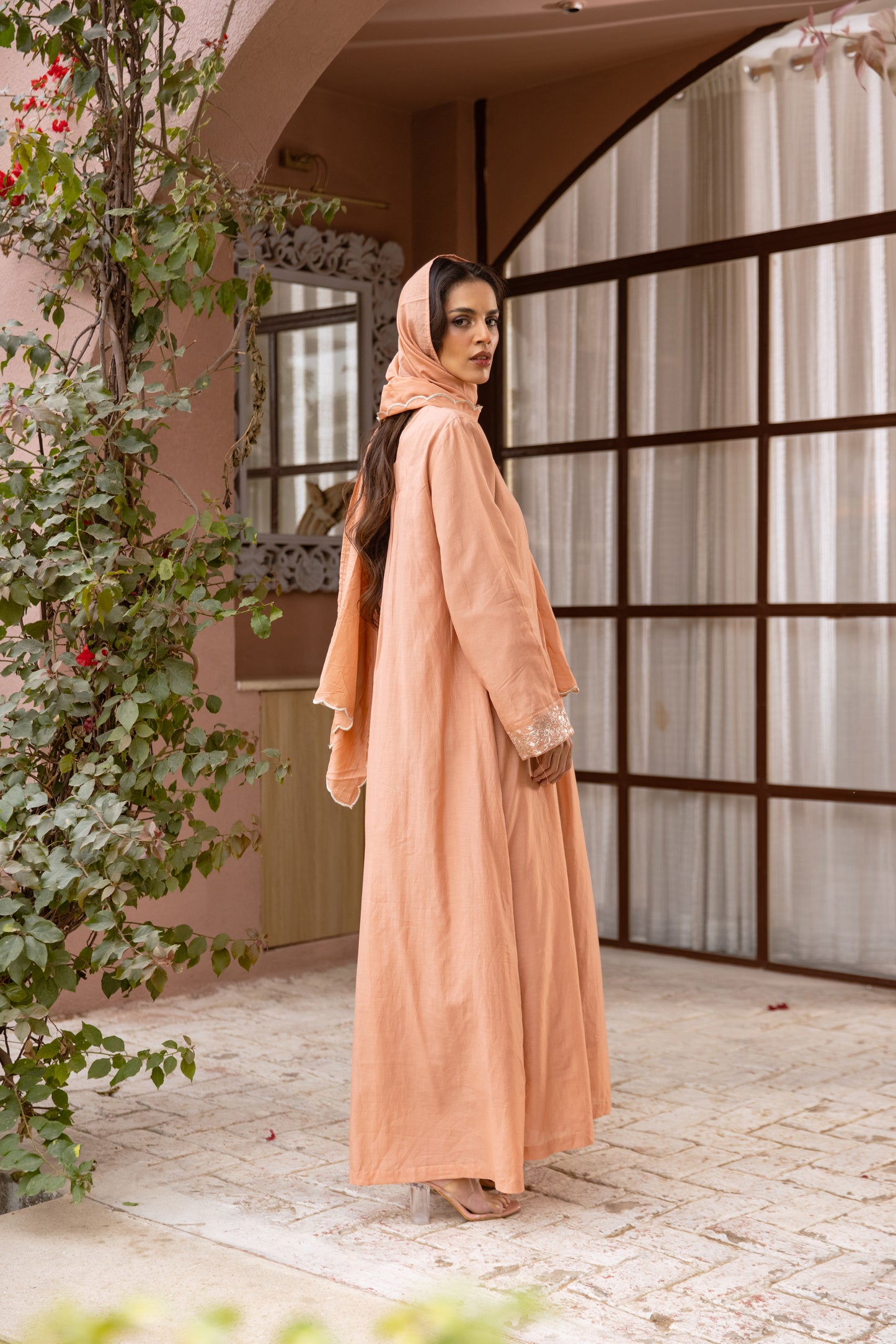 Peach Kaftan with Scarf