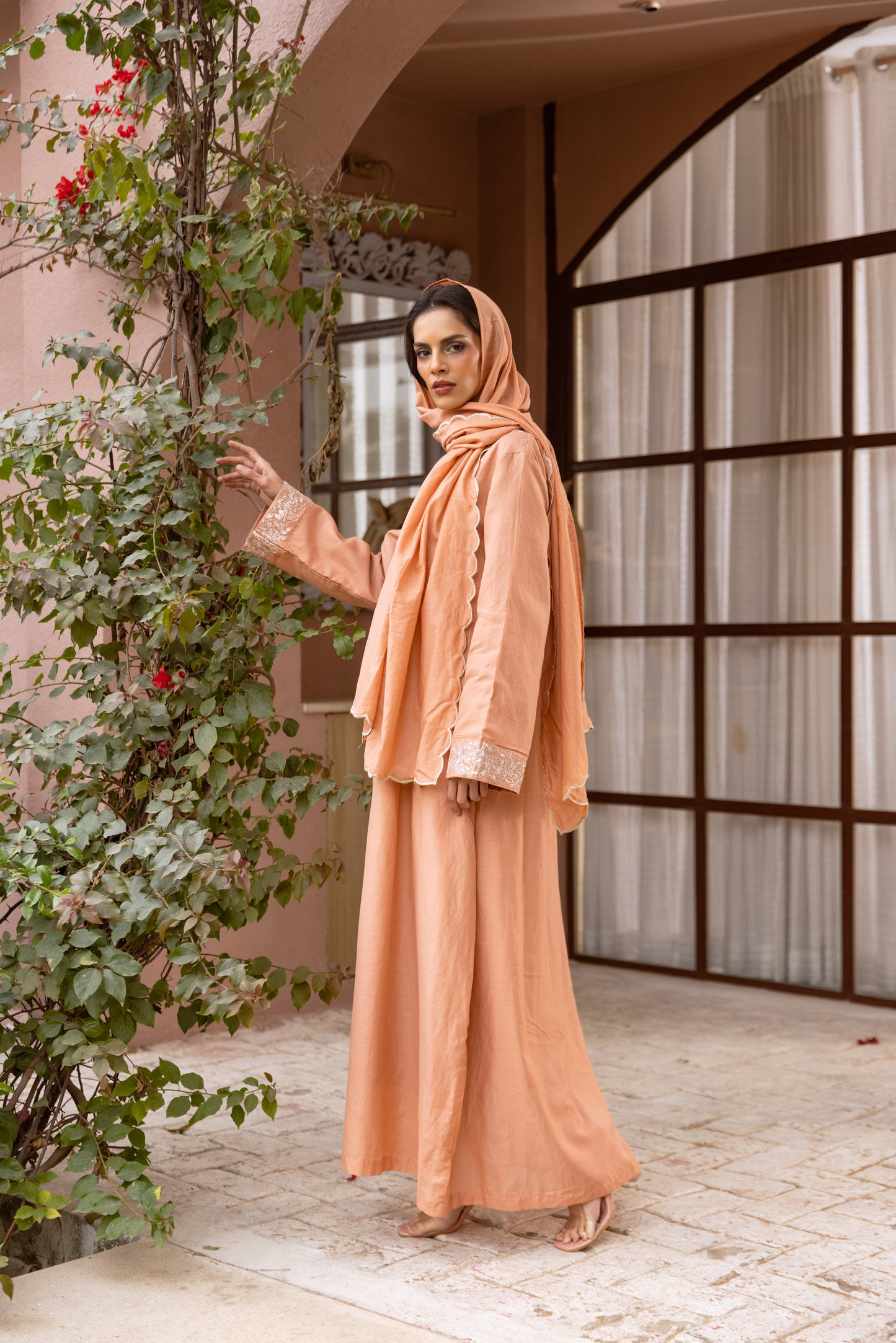 Peach Kaftan with Scarf