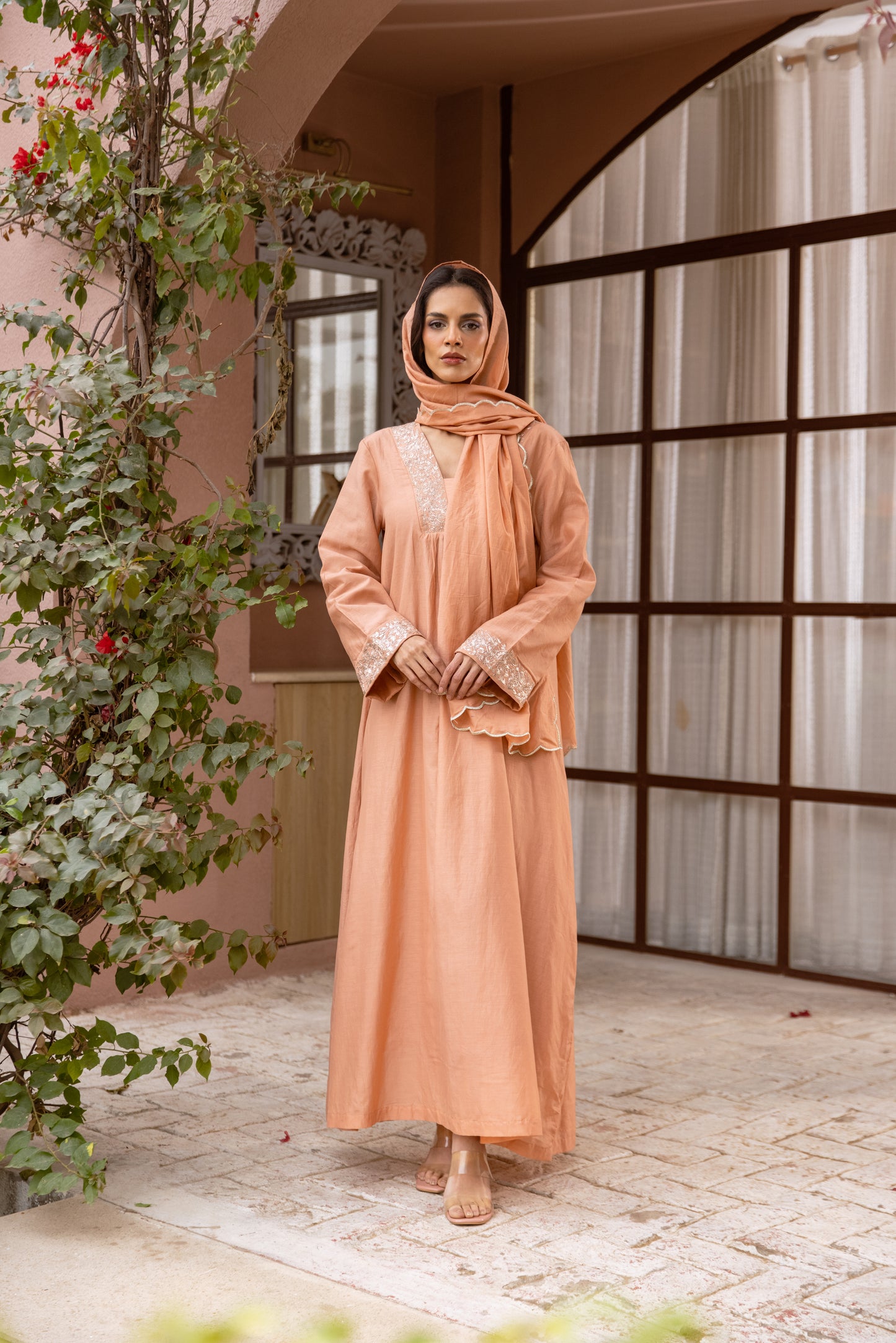 Peach Kaftan with Scarf