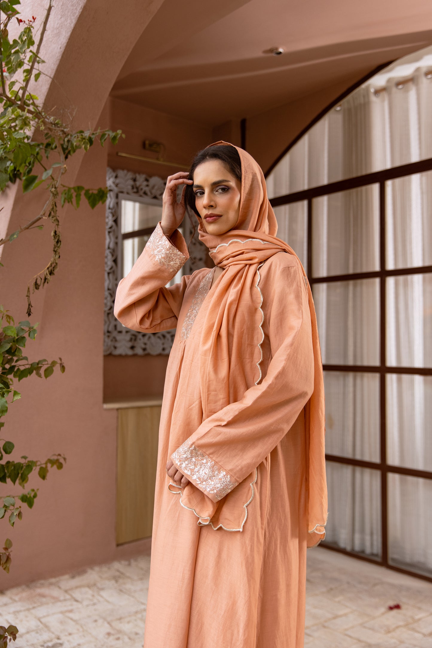 Peach Kaftan with Scarf