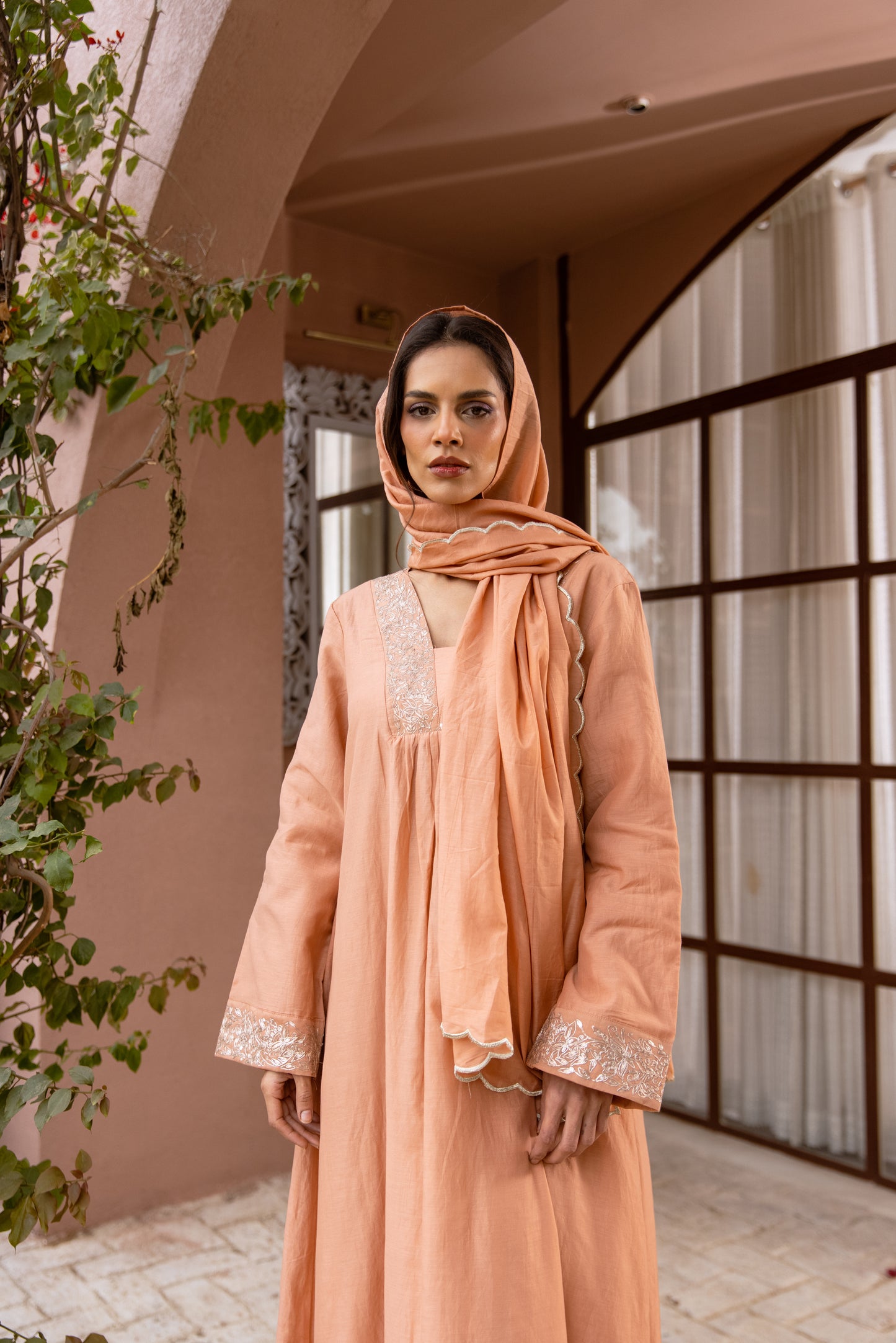 Peach Kaftan with Scarf