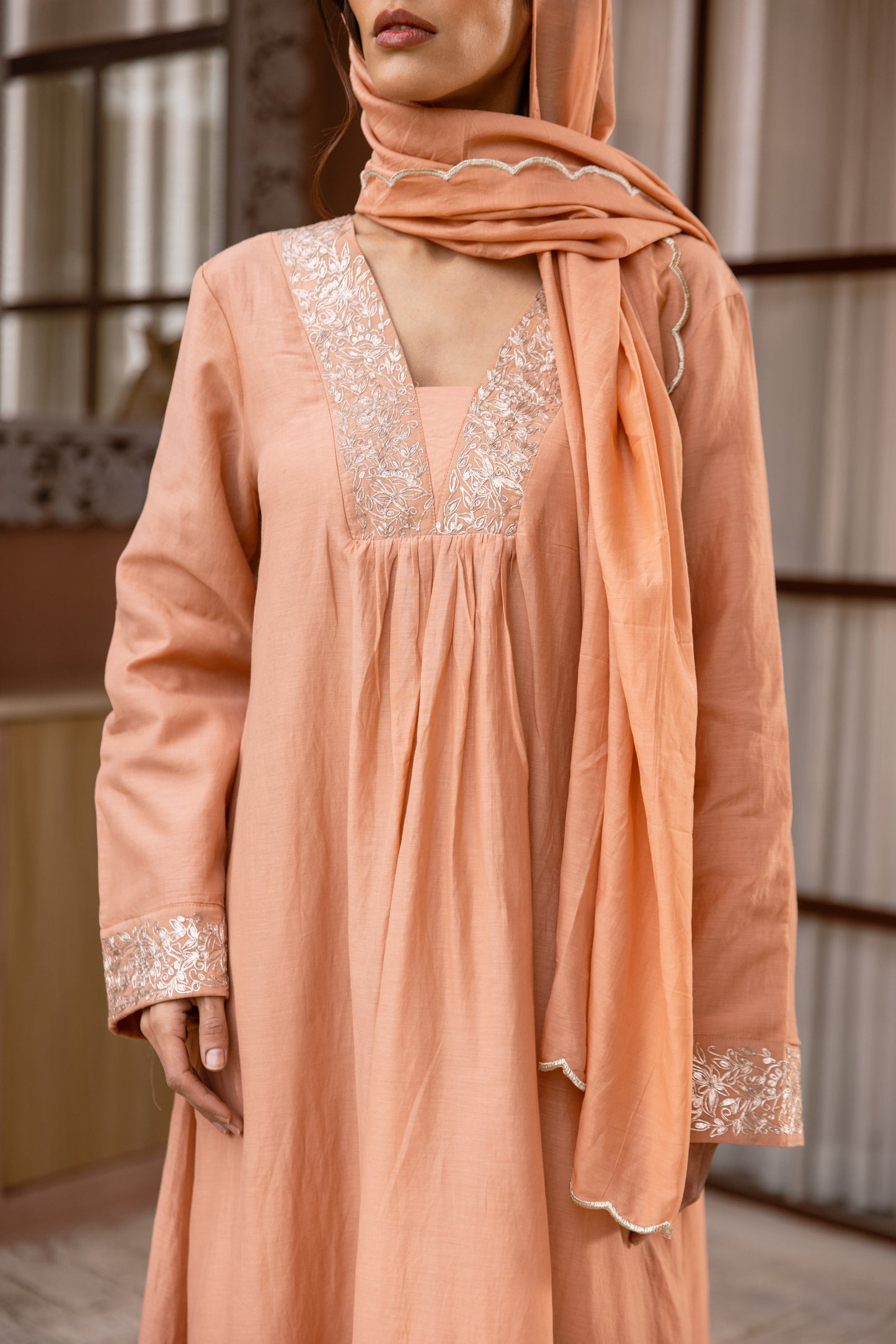 Peach Kaftan with Scarf