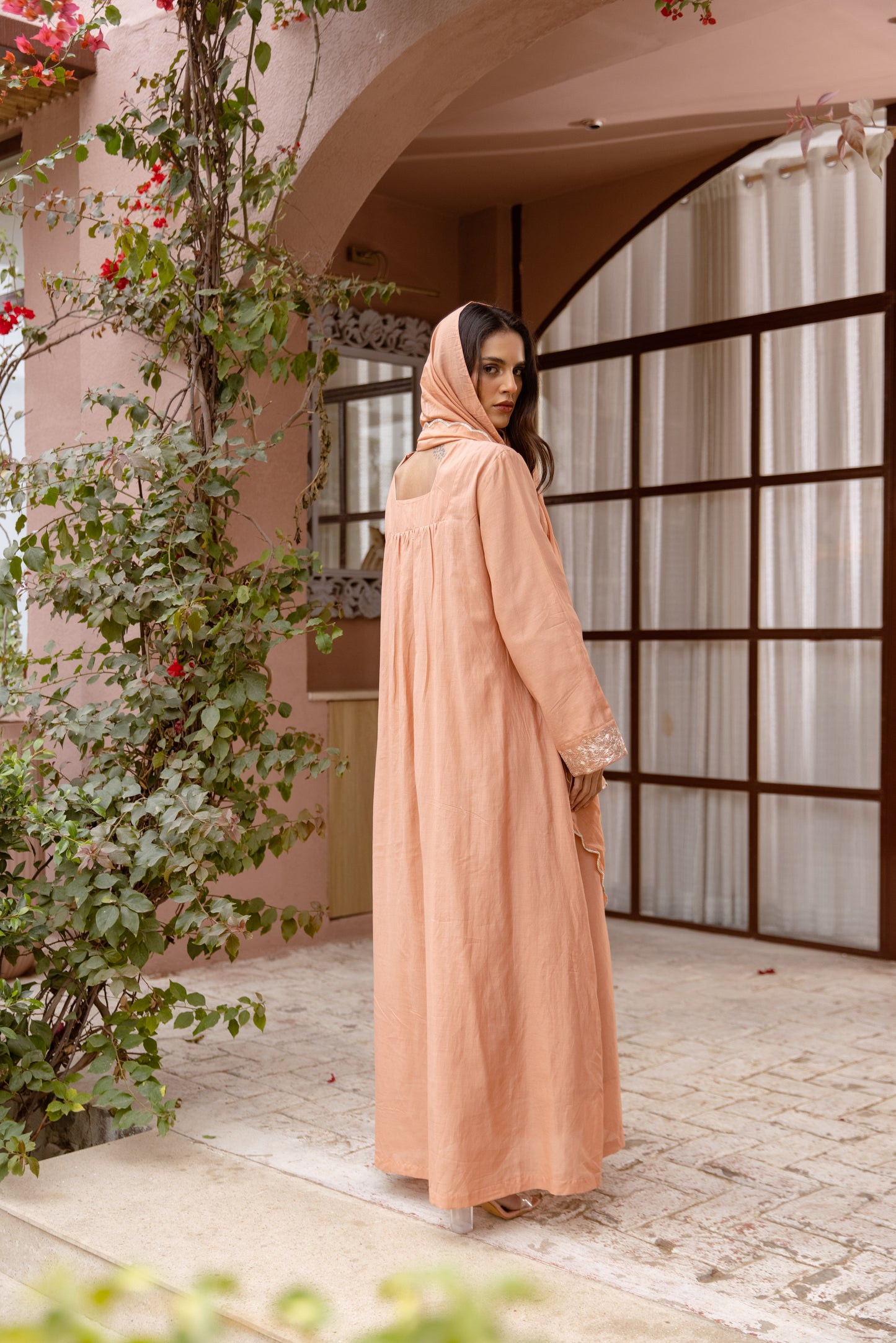 Peach Kaftan with Scarf