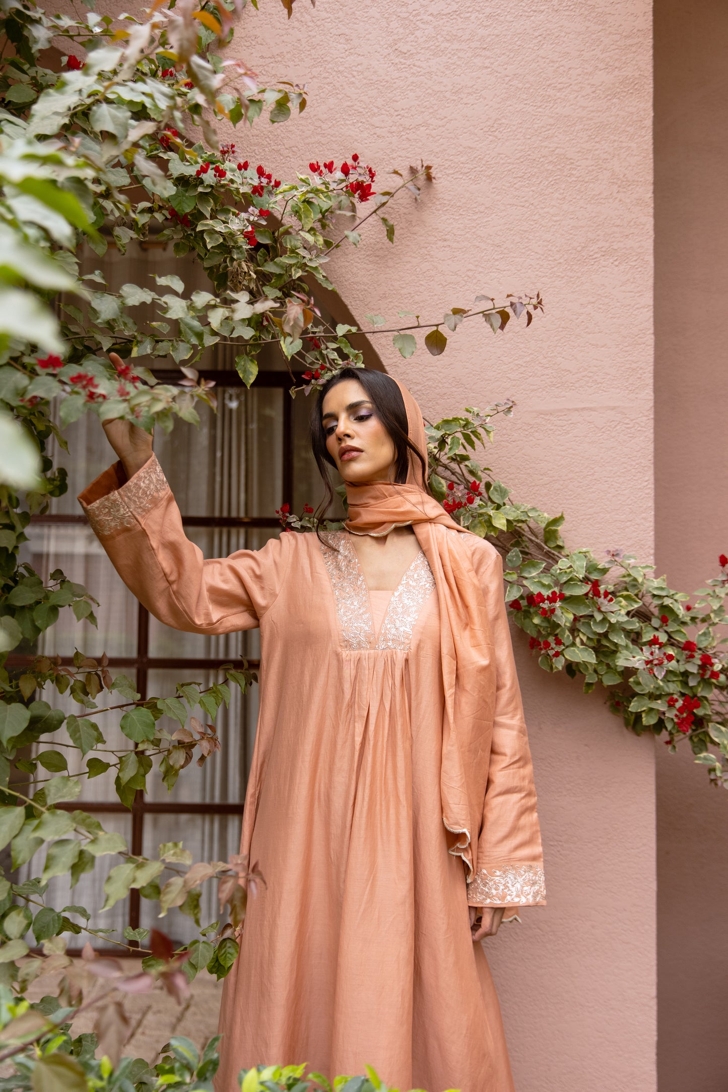 Peach Kaftan with Scarf
