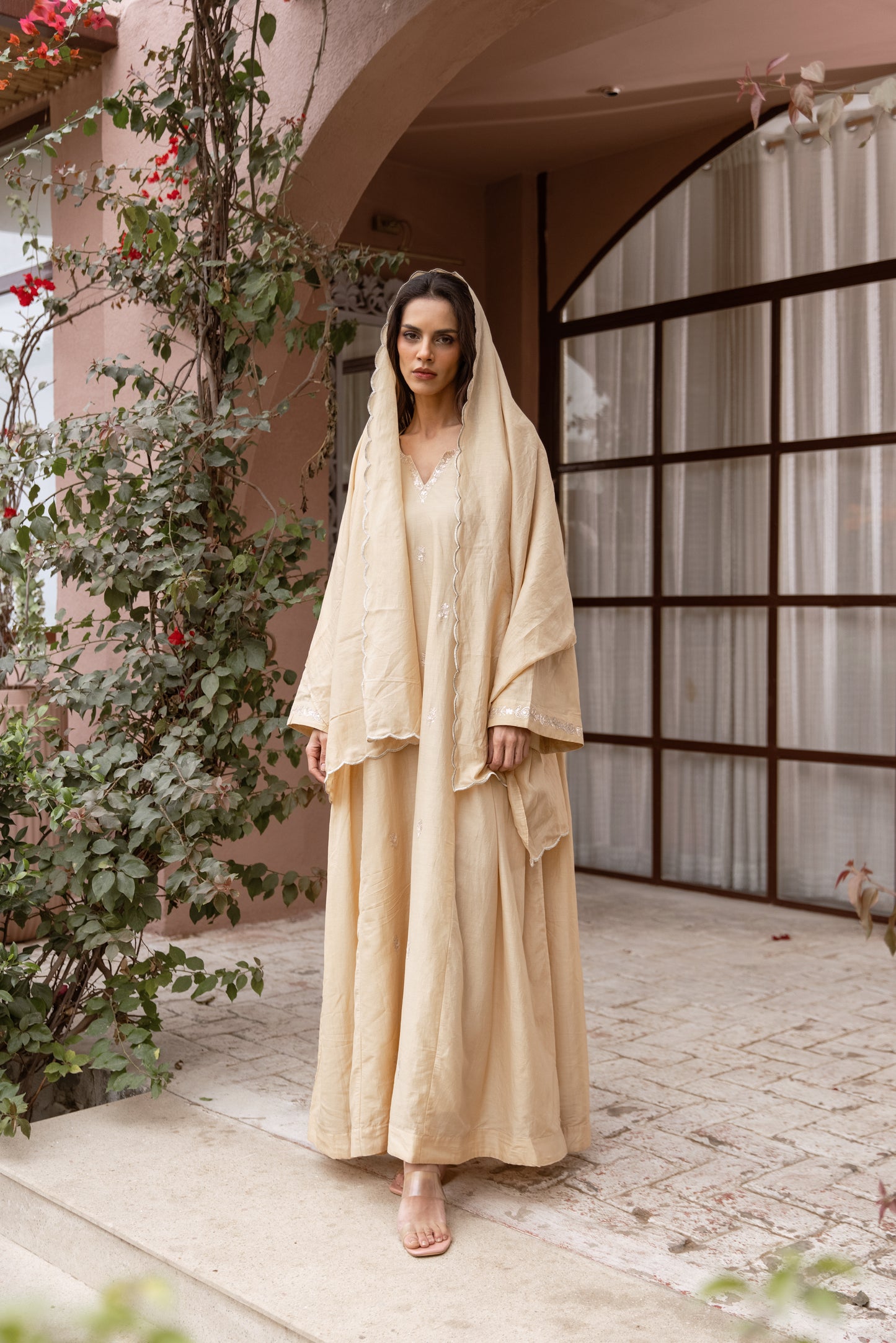 Beige Kaftan with Scarf