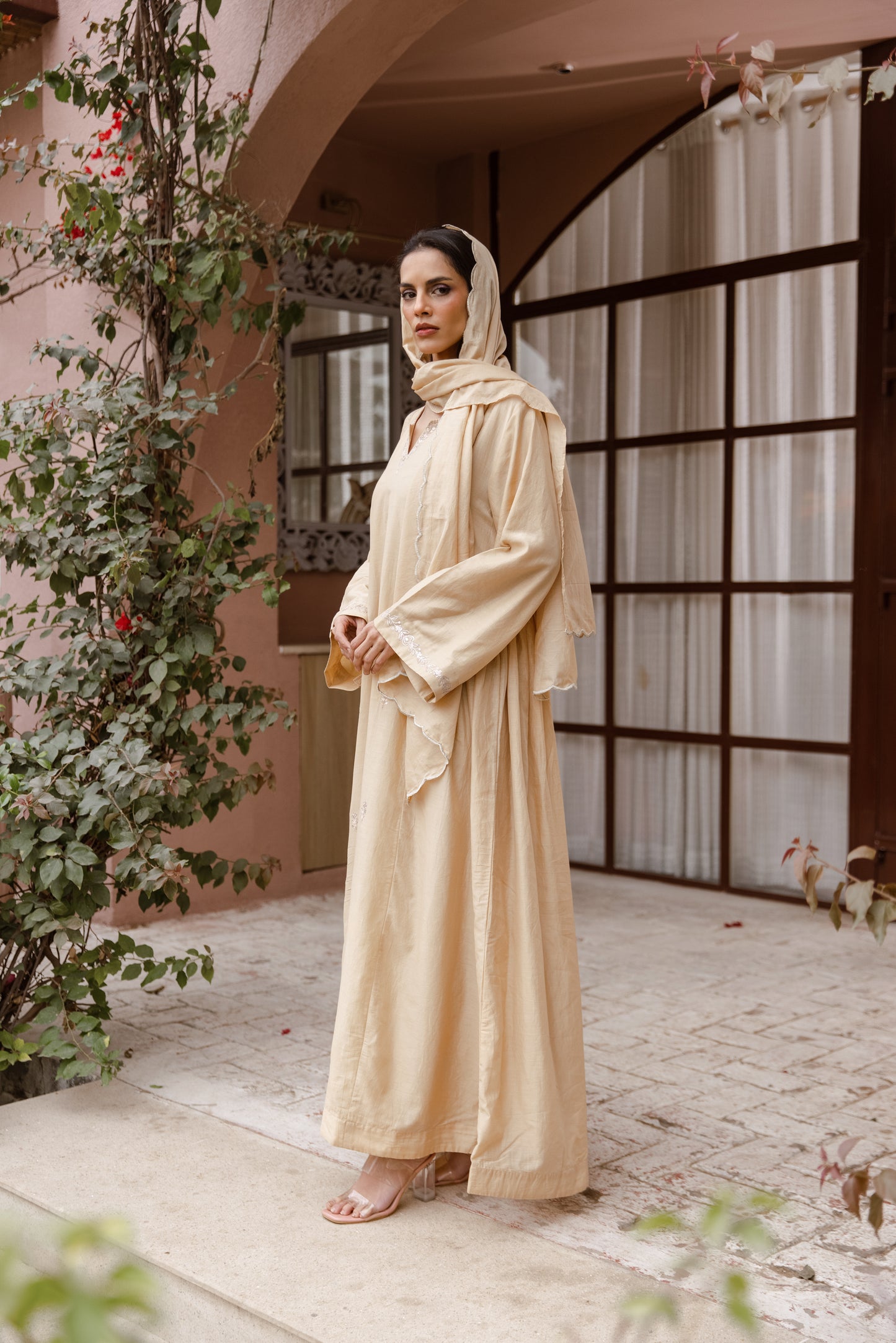 Beige Kaftan with Scarf